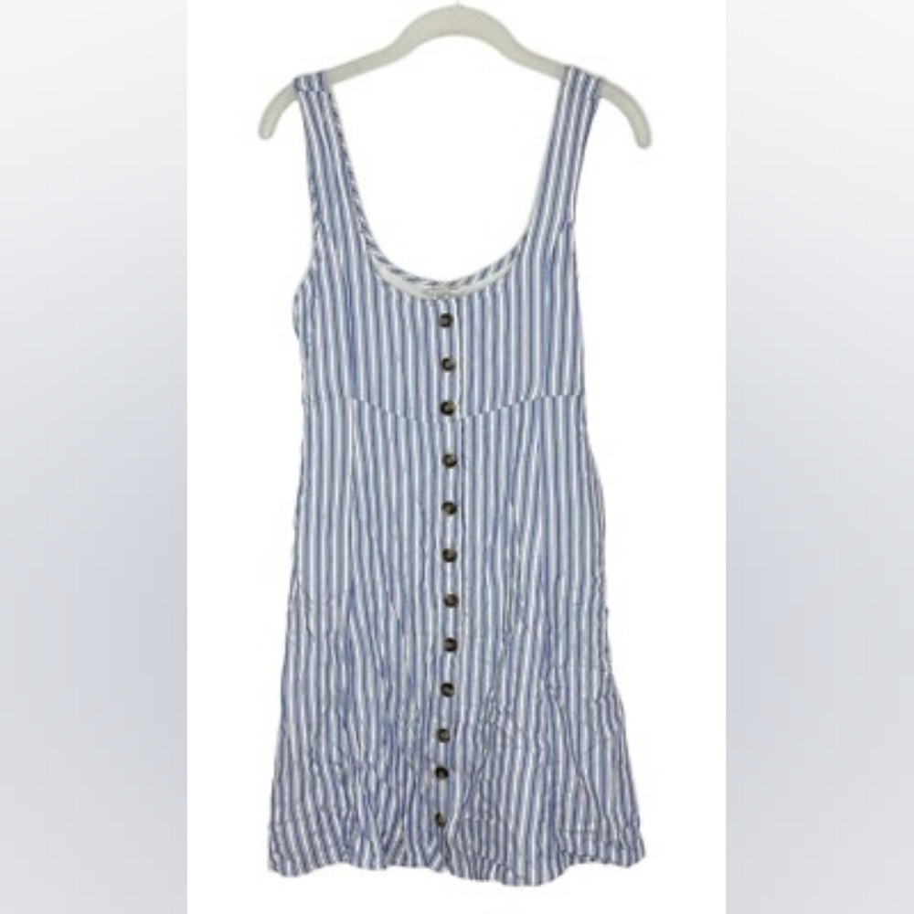 American Eagle Mini Dress Women Size S Blue White Striped Button Front Tie Back‎